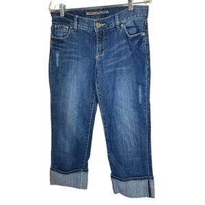 MOSSIMO Supply Co Juniors Denim Capris Size 9 Distressed Wide Cuffs